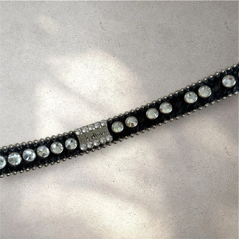 B.B. Simon Swarovski Crystal Cow Hide Belt - Picture 3 of 6